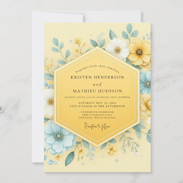 Yellow Botanical Whimsy Wedding Invitation (Front)