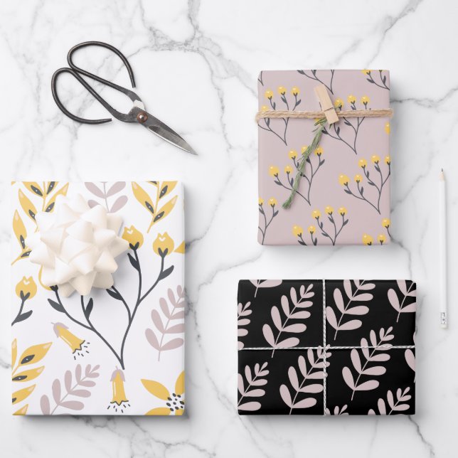 Yellow Botanical Wrapping Paper Sheets (Front)