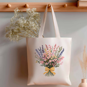 Yellow Bow Modern Wildflower Bouquet Wedding Tote Bag