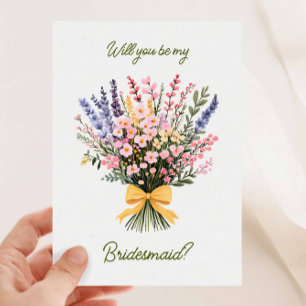 Yellow Bow Modern Wildflower Bouquet Will You Be Invitation