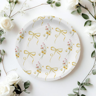 Yellow Bow Summer Wildflowers Baby shower Paper Plate