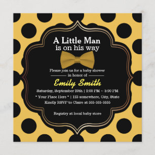 Yellow Bow Tie Polka Dots Little Man Baby Shower Invitation