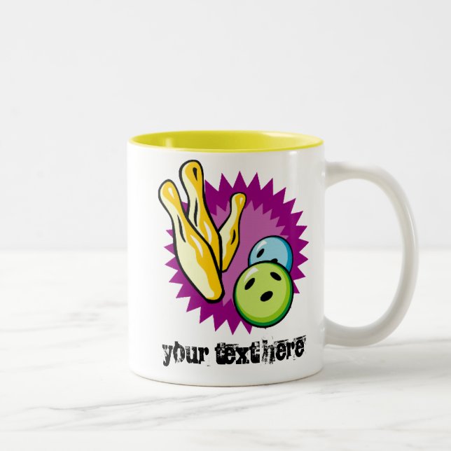 Yellow Bowling Ball; Pins Two-Tone Coffee Mug (Right)