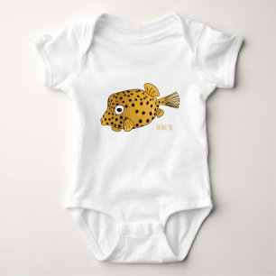 Yellow boxfish cartoon illustration baby bodysuit