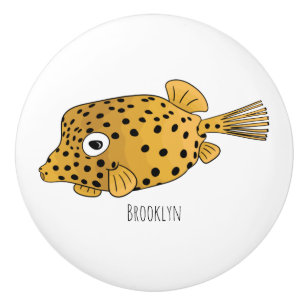 Yellow boxfish cartoon illustration ceramic knob