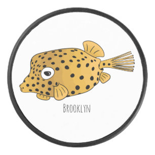 Yellow boxfish cartoon illustration  hockey puck