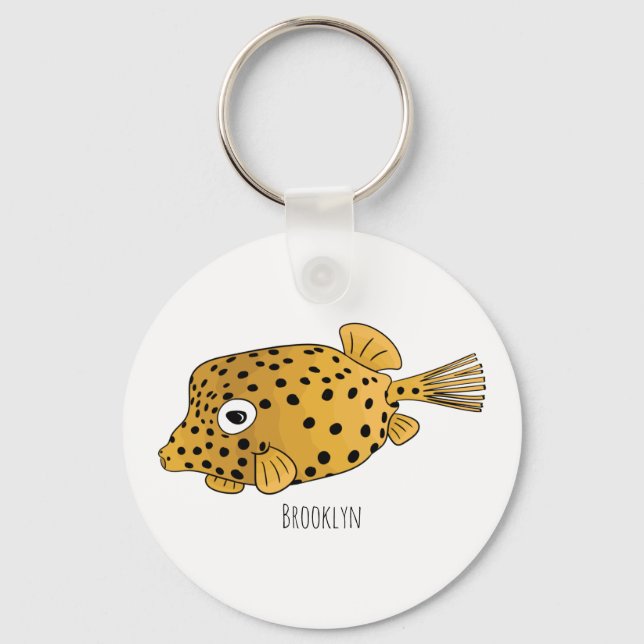 Yellow boxfish cartoon illustration key ring (Front)