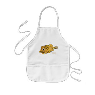 Yellow boxfish cartoon illustration kids apron