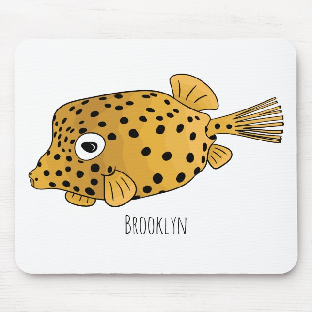 Yellow boxfish cartoon illustration mouse pad (Front)