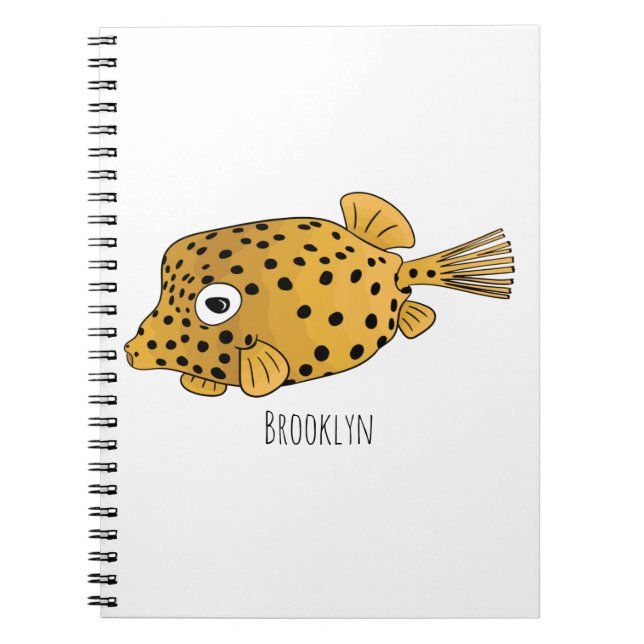 Yellow boxfish cartoon illustration  notebook (Front)