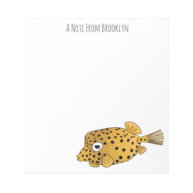 Yellow boxfish cartoon illustration notepad (Front)