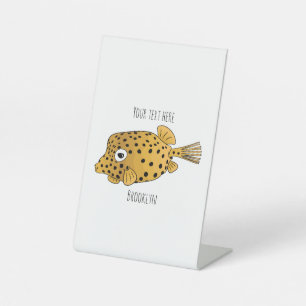 Yellow boxfish cartoon illustration pedestal sign