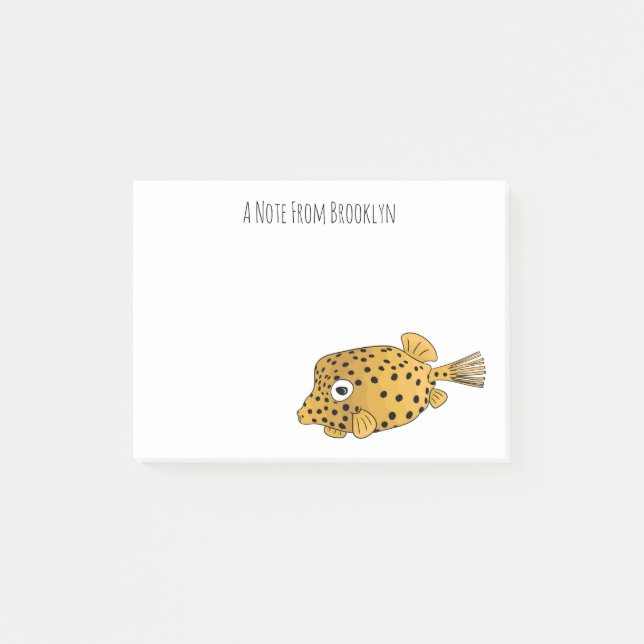 Yellow boxfish cartoon illustration  post-it notes (Front)