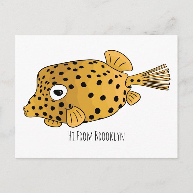 Yellow boxfish cartoon illustration  postcard (Front)
