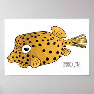 Yellow boxfish cartoon illustration  poster