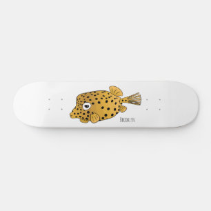 Yellow boxfish cartoon illustration skateboard