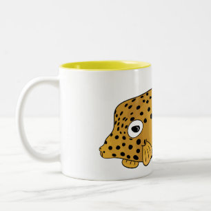 Yellow boxfish cartoon illustration Two-Tone coffee mug