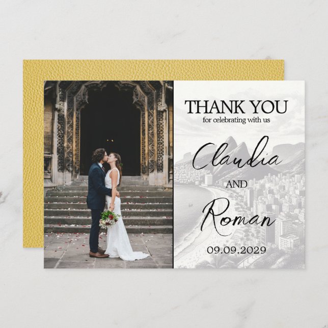 Yellow Brazil Passport Thank You Card (Front/Back)