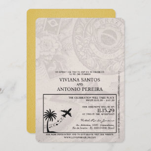 Yellow Brazil Passport Wedding Invitation