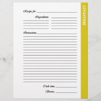 Yellow BREAKFAST 2-sided Recipe Pages