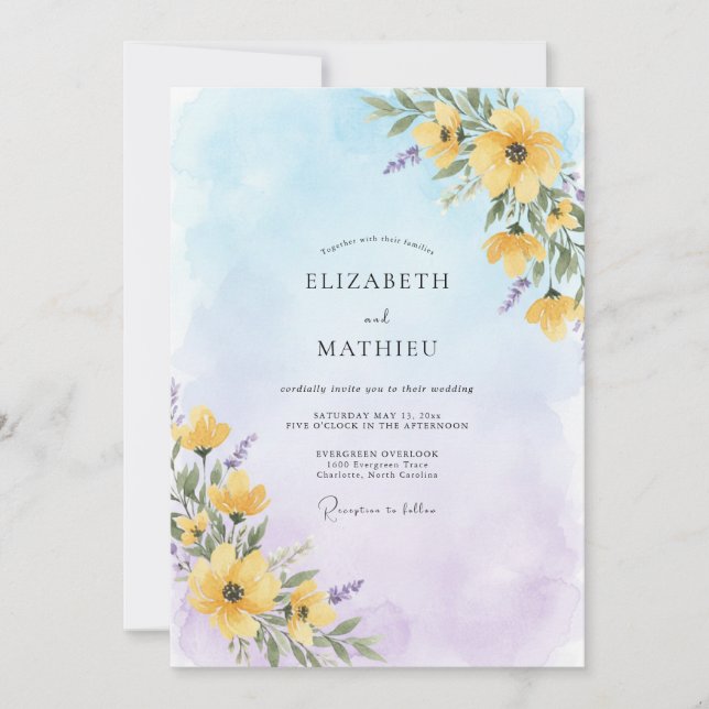 Yellow Breezy Wildflower Wedding Invitation (Front)