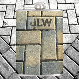 Yellow Brick and Grey Patterned Urban Grunge Hip Flask