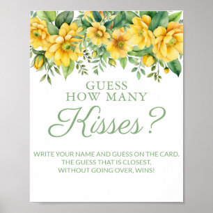 Yellow Bridal Shower Guess Kisses Game Poster