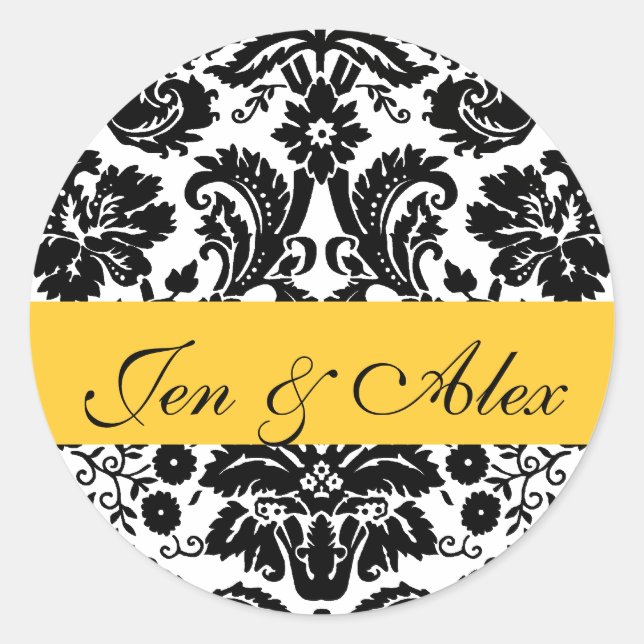 Yellow Bride Groom Damask Wedding Seal (Front)