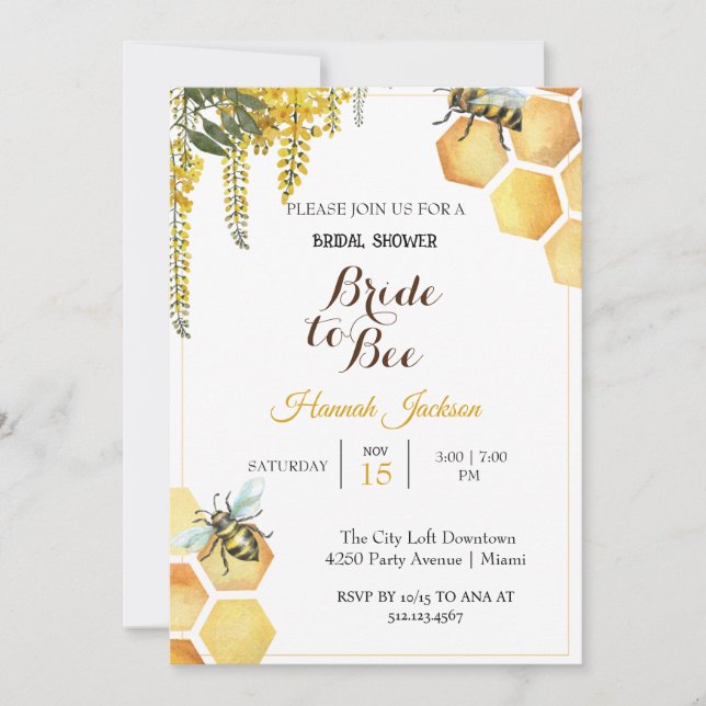 Yellow Bride to Bee Bridal shower  Invitation (Front)