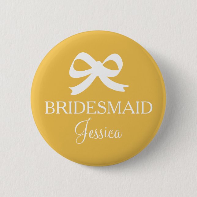 Yellow brides maid button badge for wedding party (Front)