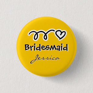 Yellow bridesmaid buttons personalised with name
