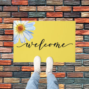 Yellow Bright Daisy Trendy Welcome Door Mat