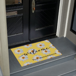 Yellow Bright Daisy Trendy Welcome Personalised Doormat
