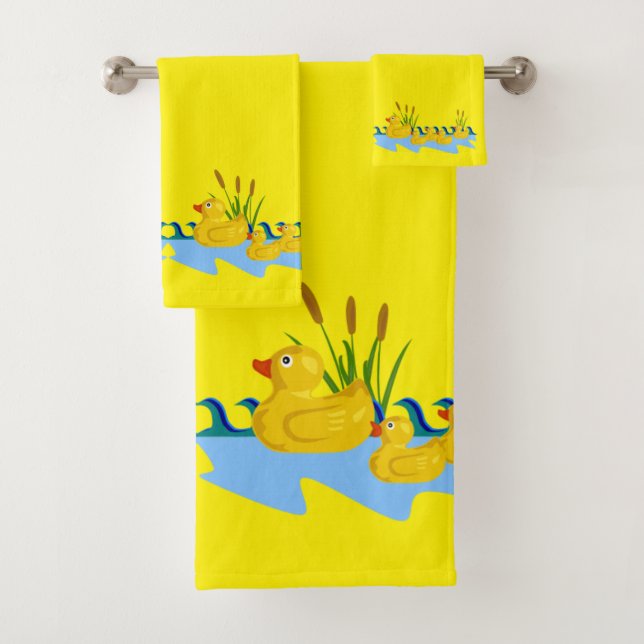 Yellow Bright Solid Ducks Bathroom Towel Sets (Insitu)