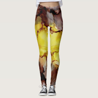 Yellow & Brown Abstract Leggings
