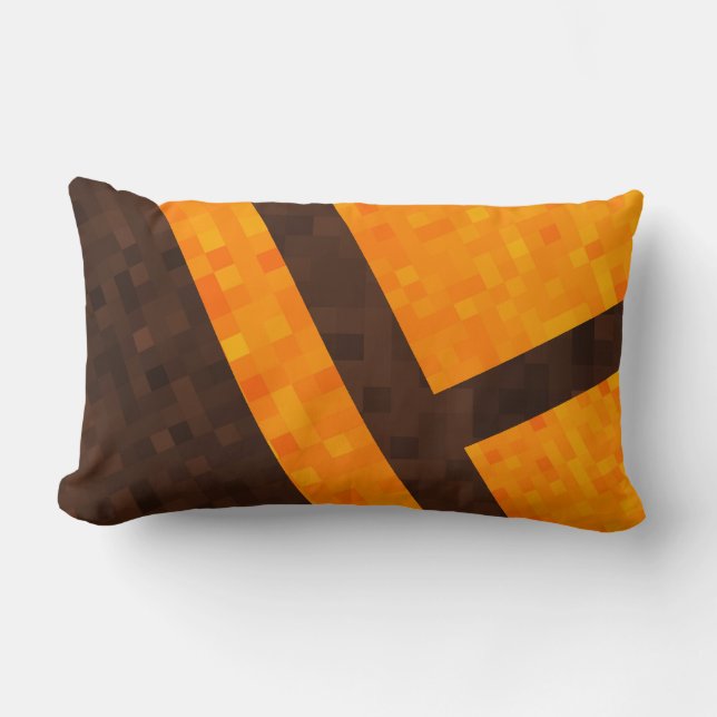 Yellow Brown  Abstract Mosaic Tile Pattern, Lumbar Cushion (Front)
