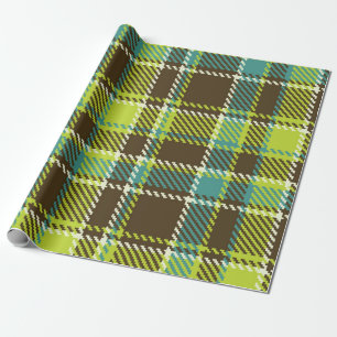 Yellow brown and blue plaid pattern wrapping paper