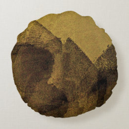 Yellow brown black abstract painting brush strokes round cushion