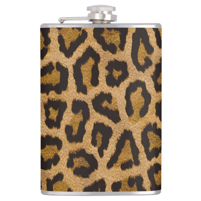 Yellow Brown Black Leopard Animal Print Hip Flask (Front)