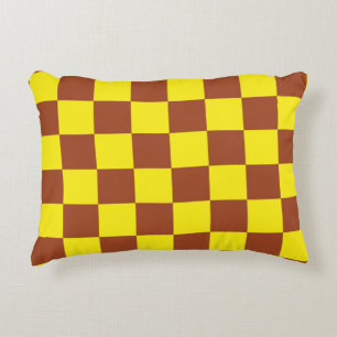 Yellow Brown Chequered Check Pattern Decorative Cushion