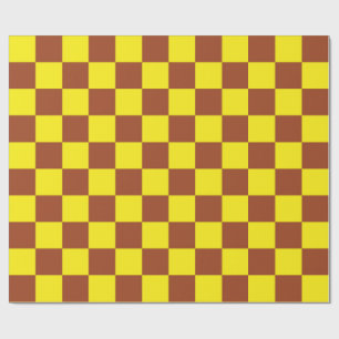 Yellow Brown Chequered Check Pattern Wrapping Paper