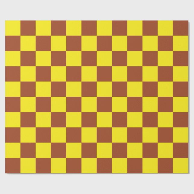 Yellow Brown Chequered Check Pattern Wrapping Paper (Flat)