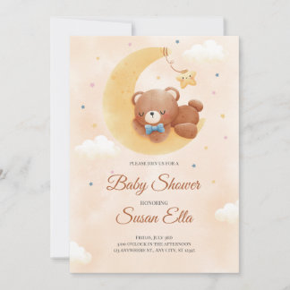 Yellow Brown Cute Baby Bear Baby Shower Invitation