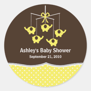 Yellow & Brown Elephant Mobile Baby Shower Classic Round Sticker
