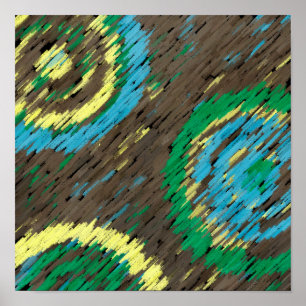 yellow brown green circles abstract modern art poster