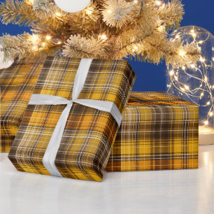 Yellow Brown Harvest Check Honey Plaid Pattern Wrapping Paper