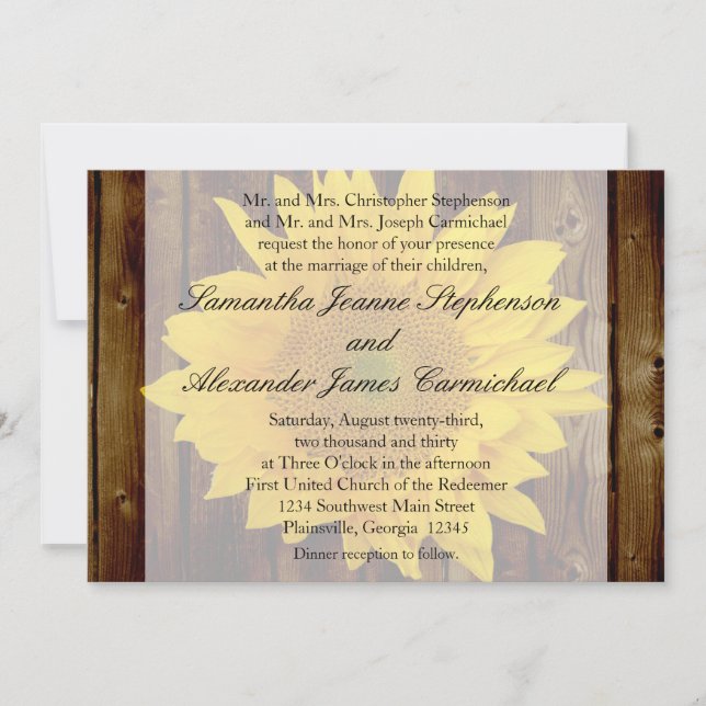 Yellow Brown Late Summer Sunflower Wedding Invitation (Front)