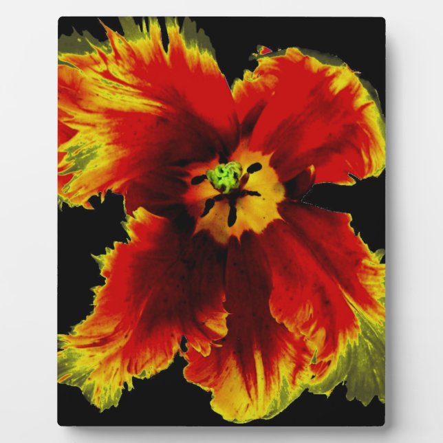 Yellow Brown on Black Flower Pattern  Plaque (Front)