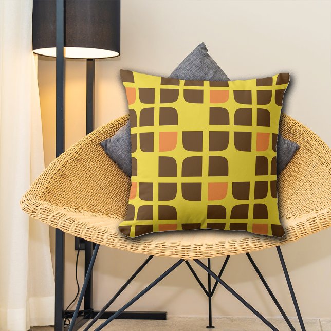 Yellow Brown Orange Geometric Squares Throw Pillow (Creator Uploaded)