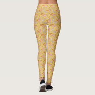 Yellow-Brown Paisley Pattern Leggings